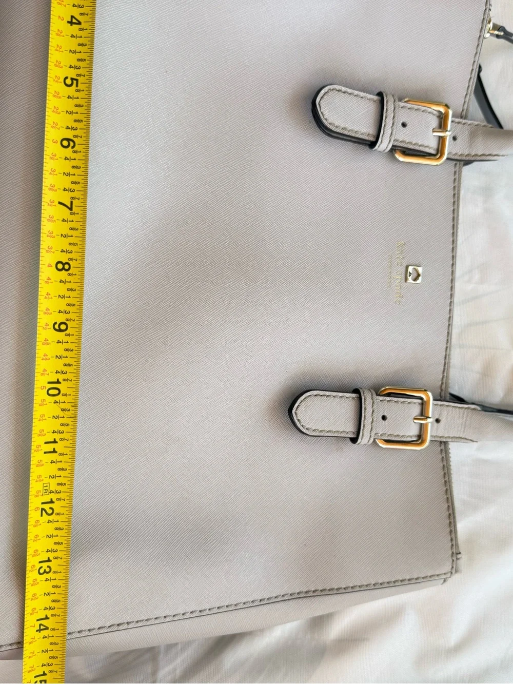 Kate Spade New York Saffiano Leather Structured Satchel Light Gray Gold Hardware